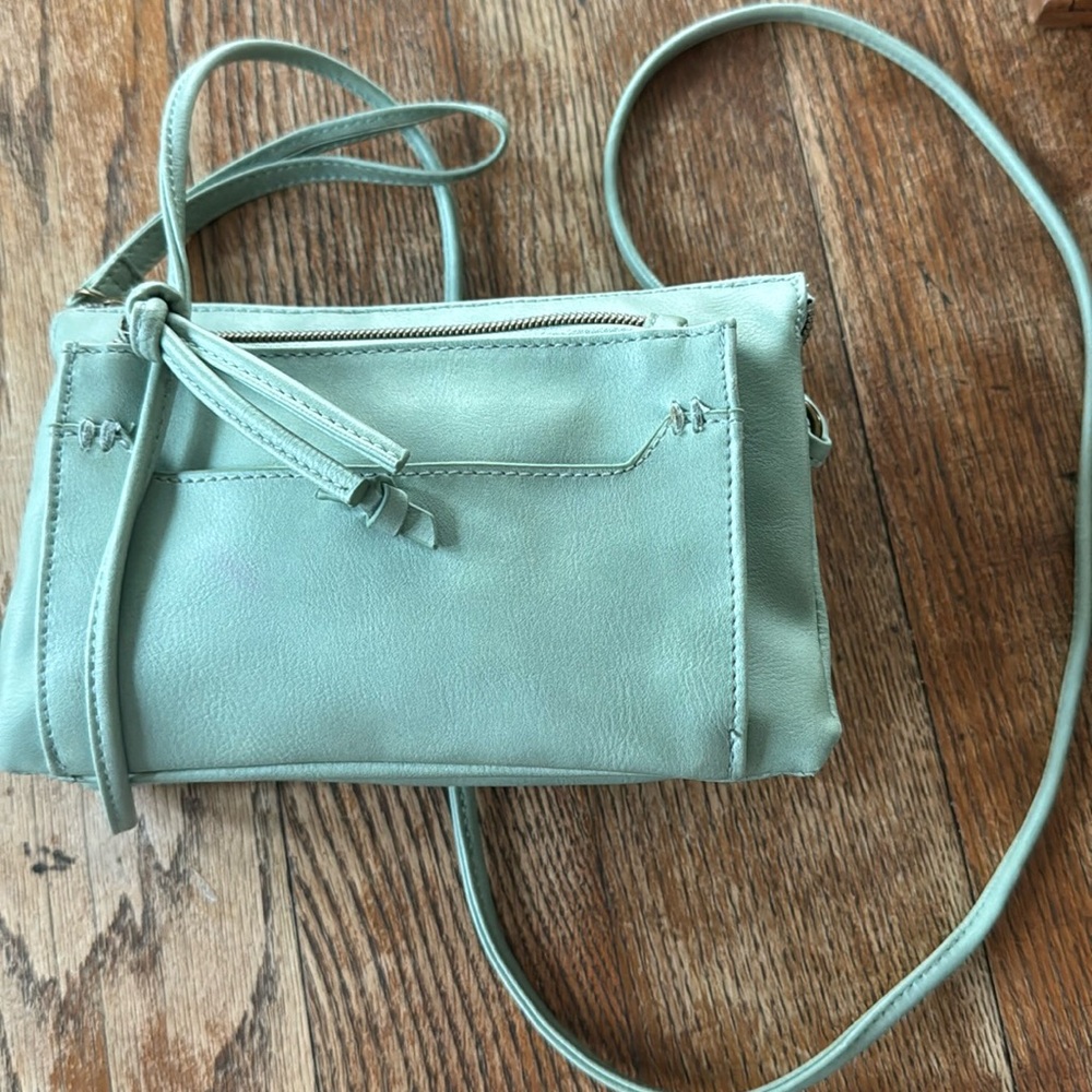 Small mint green soft leather cross-body purse